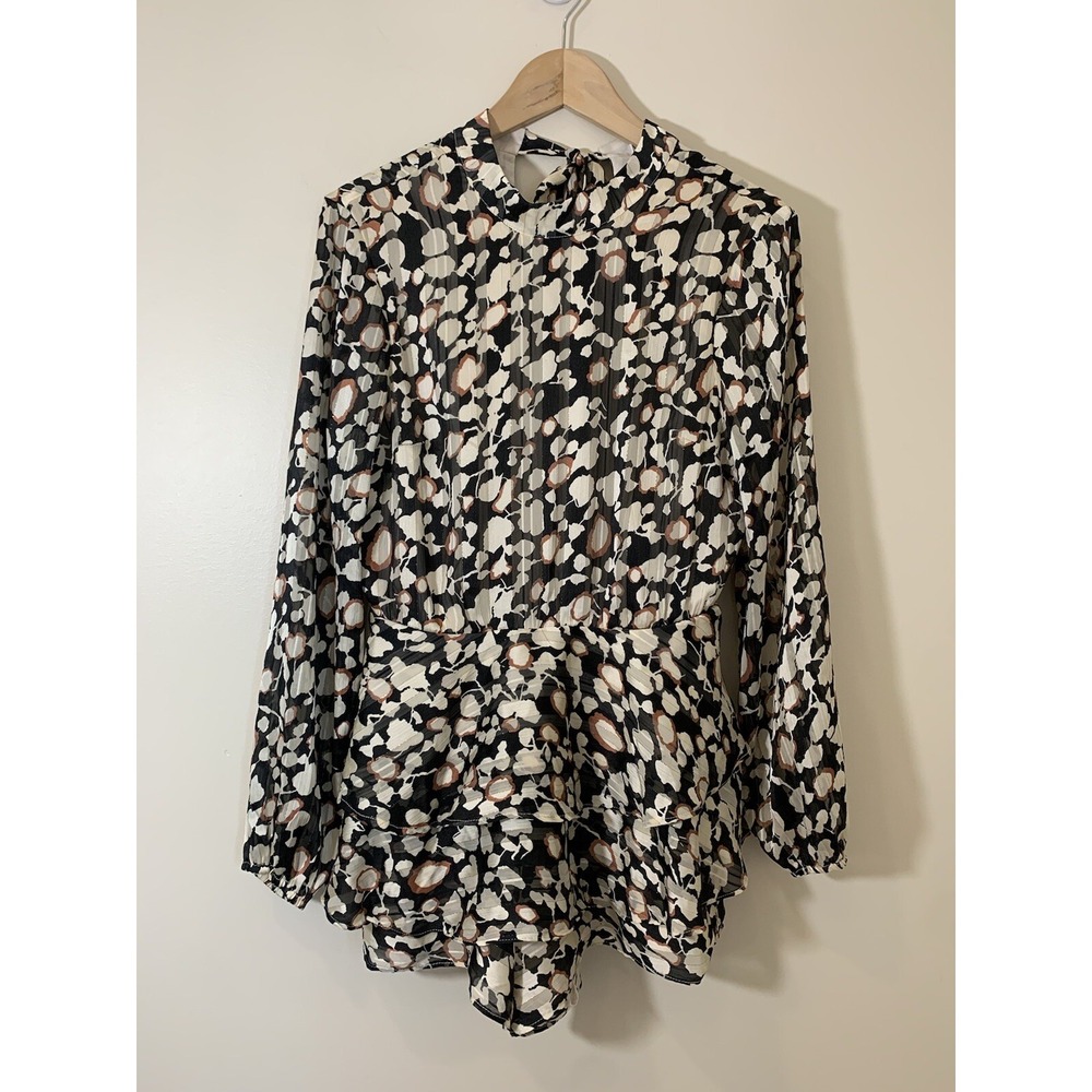 Endless Rose Romper Womens Small Open Back Leopard Print Ruffled Mob Wife